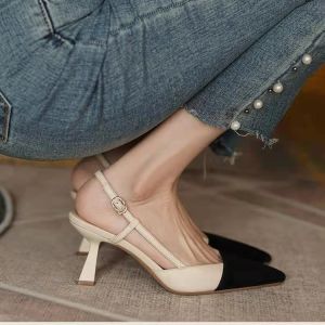 [Free Shipping] Classic style~Super beautiful color-blocked pointed-toe stiletto sandals shallow high-heeled womens shoes pointed toe