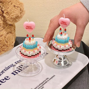 WEIHUIMEI บล็อกก่อสร้างเค้ก DIY ของขวัญวันเกิดพร้อมกล่องแถบแสง สิ่งสะสมเค้กวันเกิดที่เข้ากันได้กับ