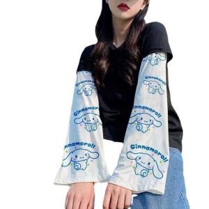 SERENEGLOW Cute Cartoon Print Ice Sleeve Sun Protection Arm Covers for Women Summer Fashion Anti-UV Cooling Gloves
