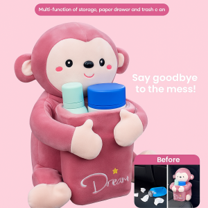 Cute Car Tissue Box Trash Can 2-In-1car Armrest Box Drawer Box Vehicle Interior Decoration Automobile Accessories