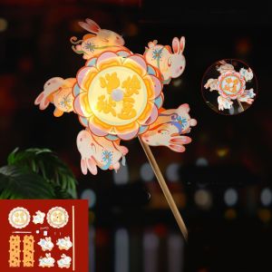 MAULLY China-Chic Rotating Windmill Lantern DIY Material Bag Light up Mid Autumn Lantern Portable Party Decoration Rabbit Windmill Lantern Holiday Gift