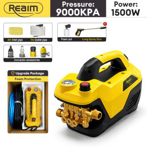 REAIM 600W Induction High Pressure Washer 450BAR 18LPM Portable Car Wash Machine with Pressure Gauge Foam Bottle 7M Hose