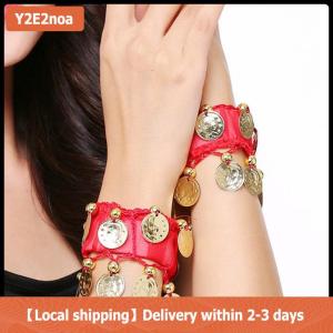 【Local shipping】 1Pcs Belly Dance Metal Coin Bracelets Belly Dancing Wrist Ankle Cuffs Bracelets Chiffon Gold Coin Belly Dance Accessories