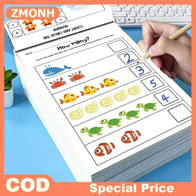 ZMONH สมุดงานคณิตศาสตร์เชิงโต้ตอบ64หน้าเต็มไปด้วยตัวเลขการคิดเชิงตรรกะการฝึกแบบฝึกหัดคณิตศาสตร์สนุกสำหรับเด็กก่อนวัยเรียน