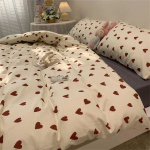 【Super low price】Korean Style Bedding Set Kid Adult Twin Full Queen Size Bed Flat Sheet Set Pillowcase Bed Linen Love Heart Duvet Cover