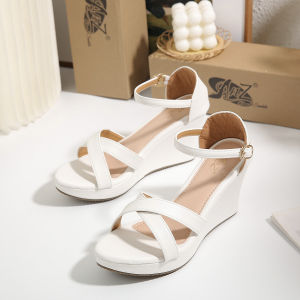 [JY] New fashion open toe  leather wedge 3 inch high heel sandals for women