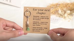 Retirement Gift For Woman Keychain For Friend Coworker Teacher Nurse Made With 3 Types Of Genuine Stone Beads And Stainless Steel Ring Lightweight 2.43 Inch Keychain Includes Sentimental Card