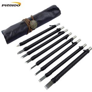 PHYHOO 8PCS Tungsten Steel Carving Chisel Set Multipurpose Wood Stone Cutting Knife Tools DIY Hand Carving Kit for Jewelry Making and Craft Processing