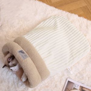OUTOPEN Thickened Cat Sleeping Bag Soft Semi-closed Tunnel Cat Nest Velvet Sleeping Bag Nest Lamb Fleece Warm Cat Nest Winter