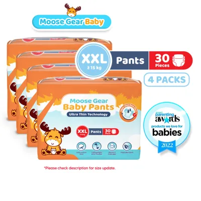 Moose Gear Baby Pants Diaper 2XL 120pcs (4PACKS) Hypoallergenic Super Absorbent Double Leak Guard