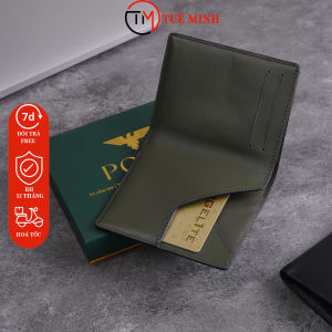 Ví nam da bò Saffiano dáng đứng P017-DR đen phối rêu có nhiều ngăn nhỏ tiện lợi BH 12 THÁNG