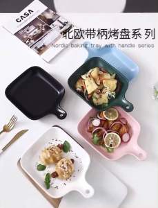 Nordic Ceramic Plates Baking Tray With Handle Oven Microwave Household Dish Plate Tableware