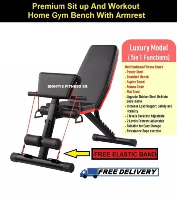 (SG STOCK) Premium Foldable Gym Bench (Model With Arm Rest for Preacher Curl exercises) Weight Exercise Sit Up Adjustable Back Home Gym Bench.