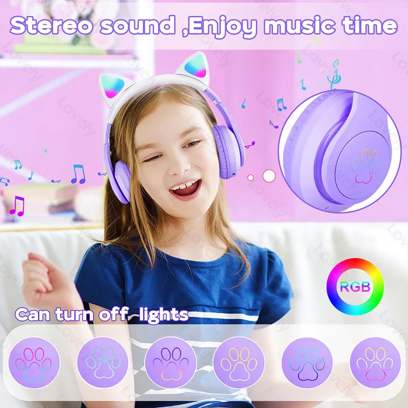 STN-28 Pro LED Color Light Cat Ear Bluetooth Headphone with