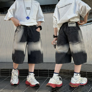 Tweens Child New Summer Black Gradient Color Shorts with Pocket for Boys Casual Korean Shorts Kids Loose Style Knee-Length Pants h260702