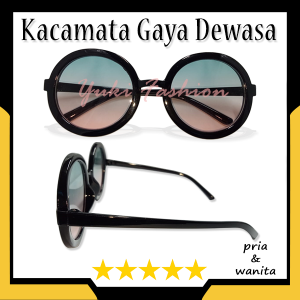 TERBARU - Kacamata Dewasa Bulat Oversized Anti UV Fashion Gaya Classic Retro Sunglasses Kacamata Outdoor Anti Silau Lensa Gradasi Warna Korean Fashion Glasses