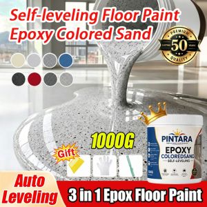 PINTARA epoxy colored sand floor paint 1KG With Tools High gloss epoxy resin colored sand self leveling floor paint Waterproof Anti-Slip cement topcoat indoor household imitation marble cement flooring epoxy resin waterproof 3 in 1 like tiles