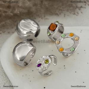 [COD] SweetBabiese 5Pcs Cổ Điển Không Thường Xuyên Kim Loại Lớn Vòng Tròn Nhẫn Cho Phụ Nữ Đầy Màu Sắc Rhinestone Mở Nhẫn Đồ Trang Sức Thời Trang Phụ Kiện Quà Tặng