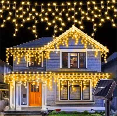 7M160LEDs Solar Icicle Light Christmas Lights Outdoor Waterproof 8Modesfor Wedding Party Yard Fence