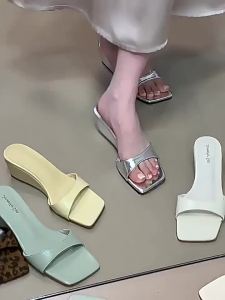 [Free Shipping] Unique Design Square-Toe Slip-On Sandals for Women 2026 New Simple Summer Open-Toe High-Heeled Sandals