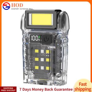 【Outdoor】COB+SMD LED Outdoor Mini Flashlight Rotatable Camping Work Light Power Display Hat Clip Light for Travel Emergency Light