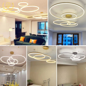 Modern Led Ceiling Chandelier Circular Ring Chandelier Living Bedroom Dining Room Lighting Home Indoor Lighting Decor Chandelier Tricolor With APP/Remote