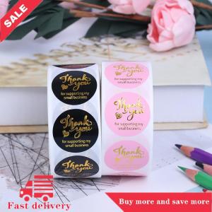 [COD]Flash Delivery 500pcs Thank you sticker wedding decor seal hot stamping pink black round label