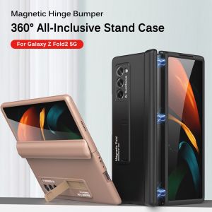 [ Magnetic Hinge Protector ] Ultra-Thin Phone Casing for Samsung Galaxy Z Fold 2 Stand Case Built-in Hidden Bracket Z Fold4 5G Fold3 Matte Back Cover [Anti-Greasy] [Anti-Fingerprint] [Kickstand] Hard PC All-Inclusive Shockproof Protective - 3 Colors