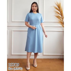 Mihar store / COD 3709 - Dress wanita minirib knit bertexture garis / Midi dress lengan pendek slim knit polos leher bulat casual simpel polos