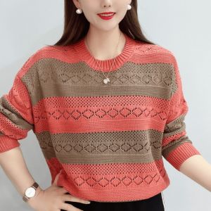 เสื้อกันหนาวแบบถักแขนยาวเสื้อกันหนาวผู้หญิงตัดกัน