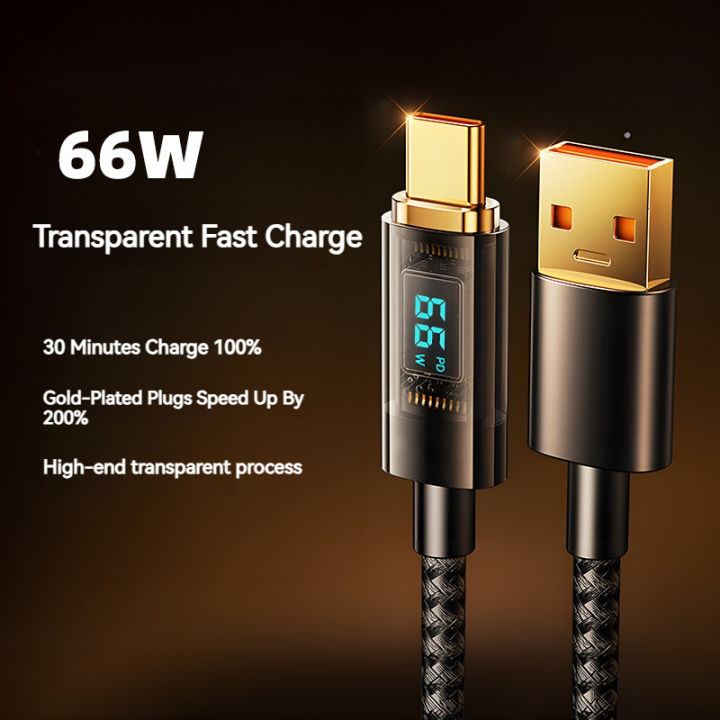 Transparent Led Digital Display Lightning Cable PD 100W USB C Cable For