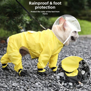 ER52858 Waterproof Raincoat Dog Jumpsuit Reflective Strip Belly-Covering Pet Outfit Dog Rain Cloak Rainproof Full Coverage Dog Boots Dog Hooded Raincoat Dogs Puppy