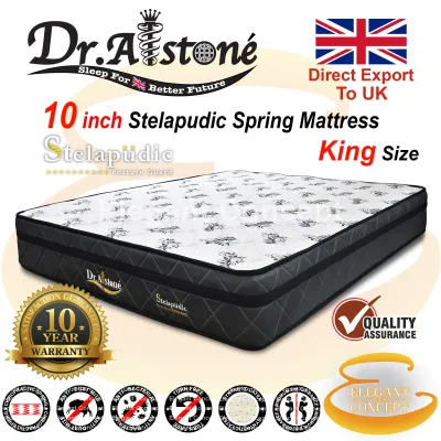 (Free Shipping) Dr Alstone Stelapudic (King/Queen/Super Single/Single) 10 inch Spring Mattress/ Tilam with Charcoal Fabric and 10 years warranty
