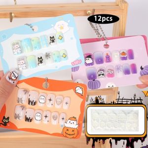 STARGOODS Cartoon Children Christmas False Nails Snowflake Snowman Ghost Pumpkin Skull Kids Fake Nail Extension Colorful Press on Nails Kids Halloween Fake Nails Christmas Halloween Party