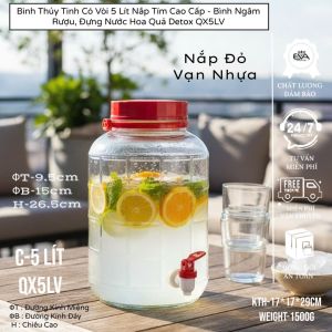 Bình Ngâm Rượu Thủy Tinh 5L Nắp Tím QX5L - Bình Đựng Hoa Quả Cao Cấp Có Quai Cầm Tiện Lợi