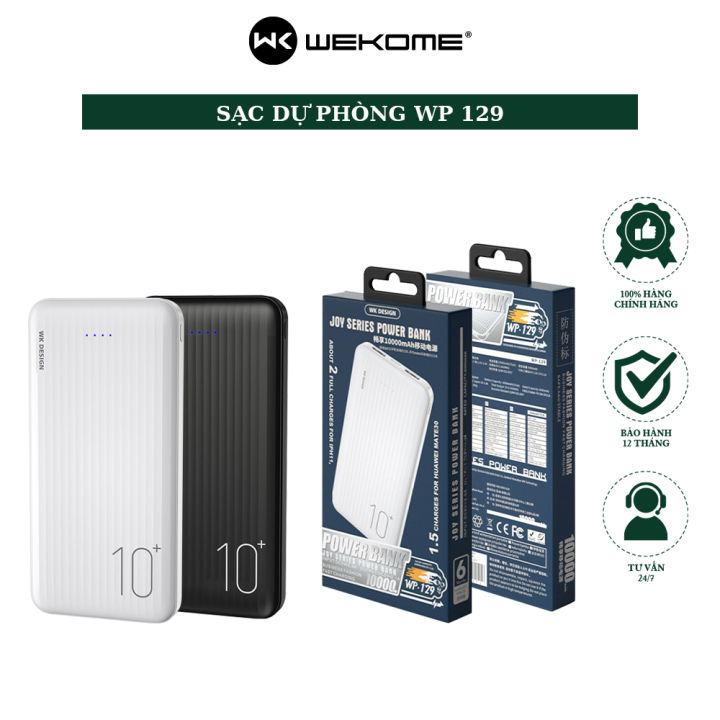 Pin sạc dự phòng 10000mAh Wekome WP-129 thông minh tự ngắt nguồn điện - AK STORE