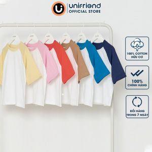 Áo thun tay lửng vải cotton mềm mịn bé trai và bé gái Unifriend Hàn Quốc U900B. Size đại 2345 6 8 10 tuổi