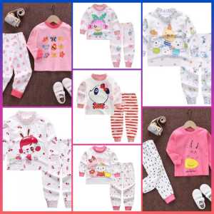 BabyPop Kids Boy Girl Cotton Pyjamas Long Sleeve Shirt + Long Sleeve Pant Baby Sleepwear Baju Tidur Newborn Bayi (6mths - 7Yrs)