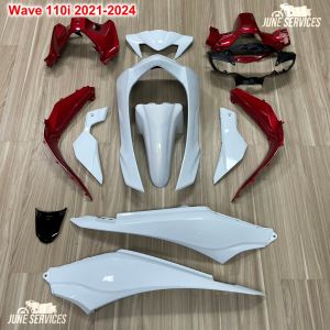 ชุดสี Wave 110i 2021-2024 รวม 13 ชิ้น สีขาวแดง ไม่ติดลาย สำหรับมอเตอร์ไซค์