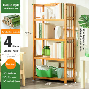 Home Bookshelf With Adjustable Layer Board Height Made Of Pure Bamboo Board High Load-bearing Bookshelf