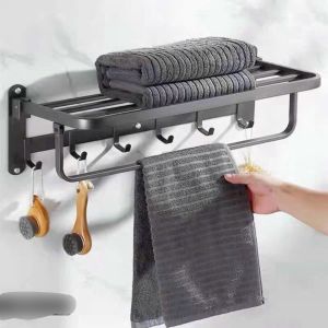 Kệ treo khăn BÓNGMÁNG KHĂN ĐEN 304 2 tầng (MKT- 15 GẬP) inox 304 bóng sáng treo khăn phòng tắm sang trọng