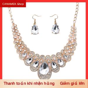 CS Đồ trang sức thiết lập thời trang kim loại lấp lánh Kim Cương Vòng cổ bông tai Set đối với người phụ nữ Đảng đồ trang sức quà tặng