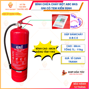 Bình chữa cháy bột ABC 8kg GNI có kiểm định.