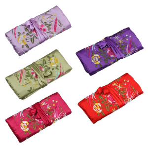 Traditional Silk Travel Pouch Stylish Chinese Embroidery Bag Organiser Pouch Roll Wrap Gift Bags