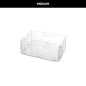 Transparent Storage Box Organizer with Handle Stackable Plastic Organizer Box Clear Home Storage Bins Foldable Container