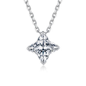 Queensun 18k Gold Lab Diamond Four-Point Star Pendant Necklace | Lab Diamond Clover Necklace | Sparkling Diamond Star Pendant |Minimalist Luxury Necklaces |Daily Wear Diamond Jewelry18K 金四芒星满钻培育钻石项链
