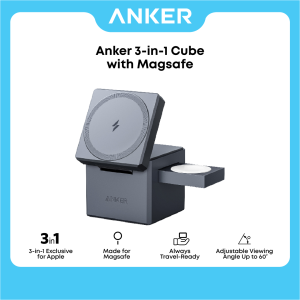 Anker 3-in-1 Cube with MagSafe 15W high-speed Fast Charging Wireless Charger 5V with 30W charger Magsafe compatible for Apple iPhone 17/16/15/14/13 & Apple Watch