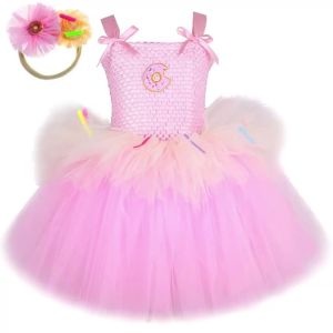 3 Layers Pink Donuts Birthday Dresses for Girls Doughnut Cake Smash Costume for Kids Toddler Photoshoot Outfit Baby Fluffy Tutus2026