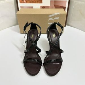 ZA-RA Black French round head stiletto sandals womens outer wear 2025 summer new Korean version fairy versatile with high heels