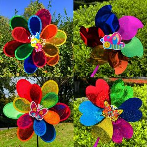 ADREE Cartoon Insects Traditional Sequin Windmill Butterfly Bees Dragonflies Multistyles Standing Lawn Flower PinwheelLarge Turntable Windmill High Quality Picnic Decor Toys Rotating Wind Spinner Outdoor Party Picnic Decor